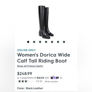 Franco Sarto Womens Dorica Black Leather Riding Boot Size 9M Wide Calf